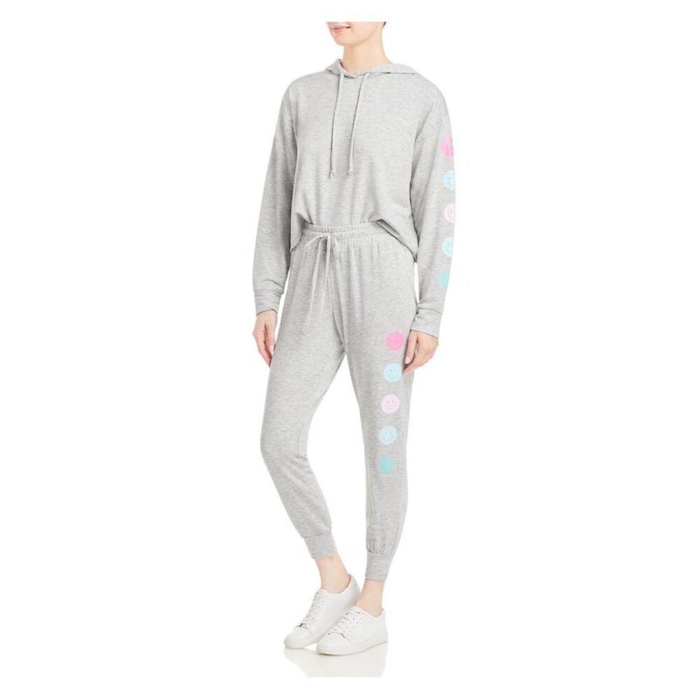 AVA & ESME Womens Stretch Tie Cropped Long Sleeve Hooded Lounge Pant Suit
